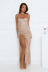 Confetti Royale Strapless Sequin Maxi Dress Gold