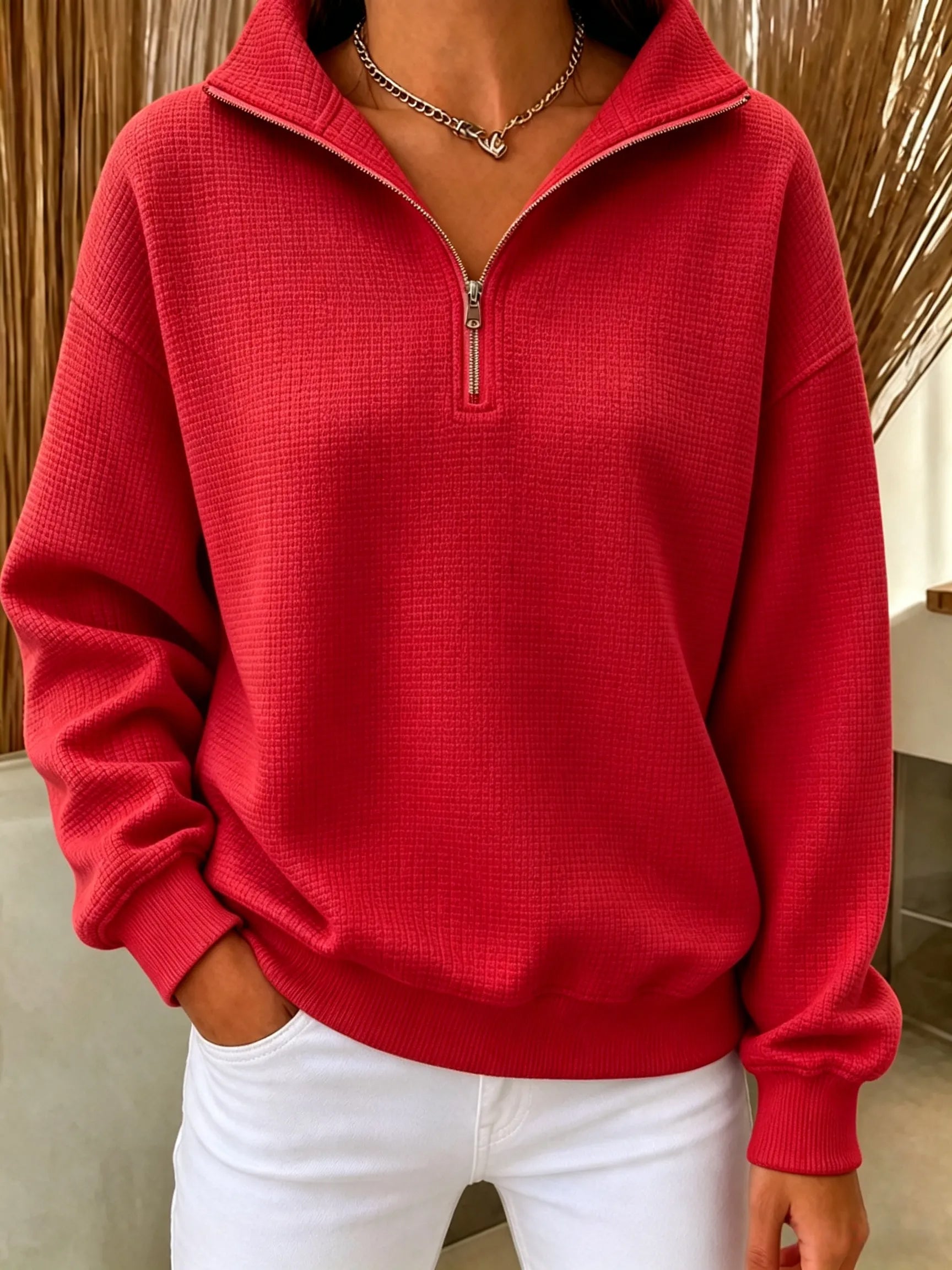 CLEARANCE SALE🔥Women's Waffle Knit Quarter-Zip Sweatshirt